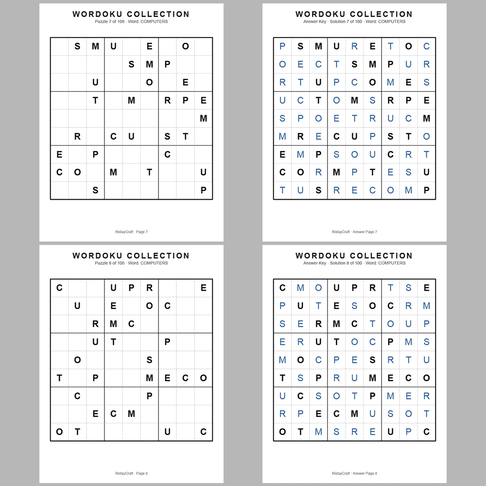 Sudoku Puzzle Wordoku Sudoku 100 Puzzle Pages + 100 Answer Key Pages