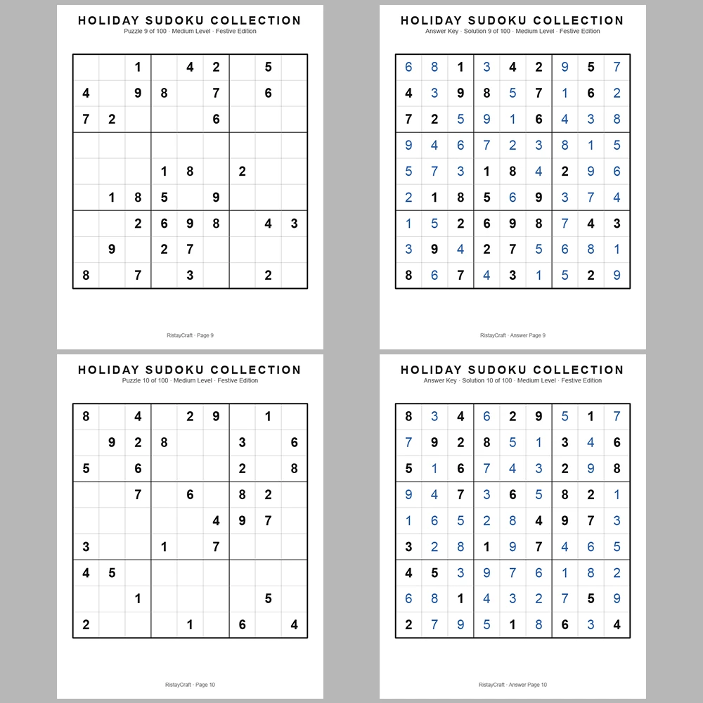 Sudoku Puzzle Holiday Sudoku 100 Puzzle Pages + 100 Answer Key Pages