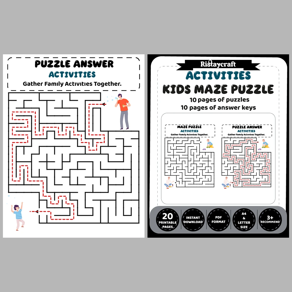 Activities Kids Maze Puzzle 10 Pages of Puzzles