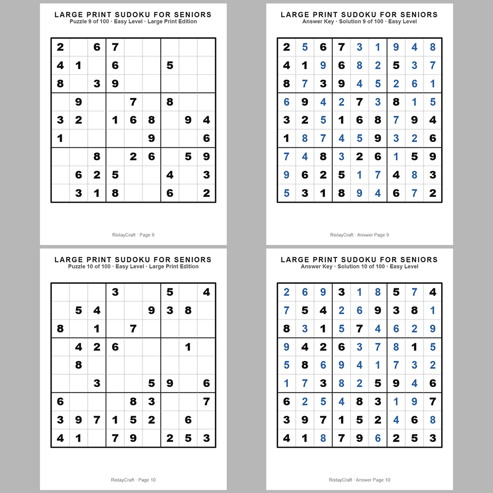 Sudoku P Puzzle Senior – Easy 100 Puzzle Pages + 100 Answer Key Pages