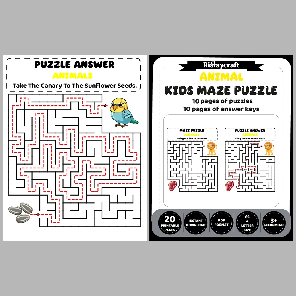 Animal Kids Maze Puzzle 10 Pages of Puzzles – Vol. 2