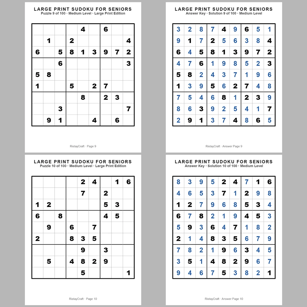 Sudoku Puzzle Senior – Medium 100 Puzzle Pages + 100 Answer Key Pages