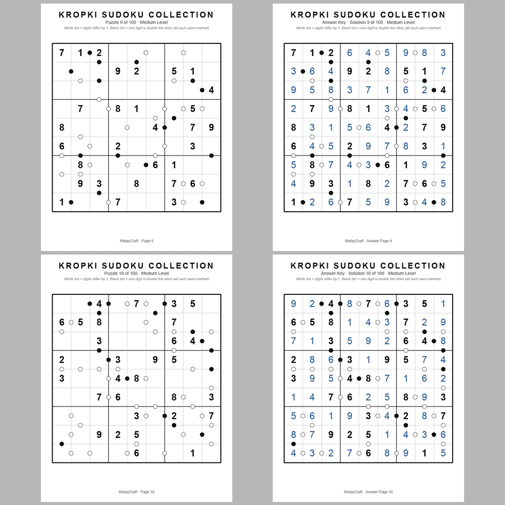 Sudoku Puzzle Kropki Sudoku 100 Puzzle Pages + 100 Answer Key Pages