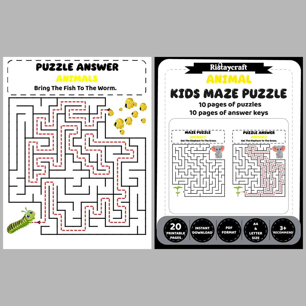 Animal Kids Maze Puzzle 10 Pages of Puzzles – Vol. 3