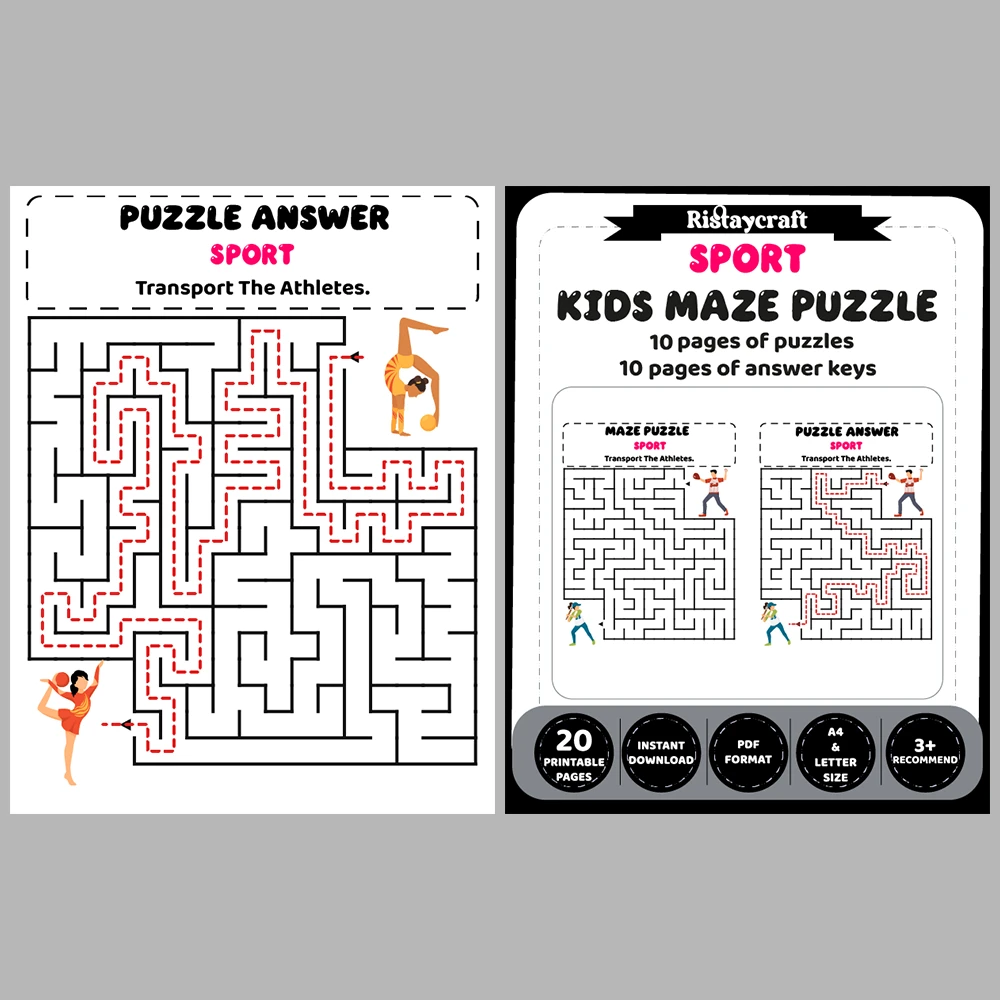 Sport Kids Maze Puzzle 10 Pages of Puzzles