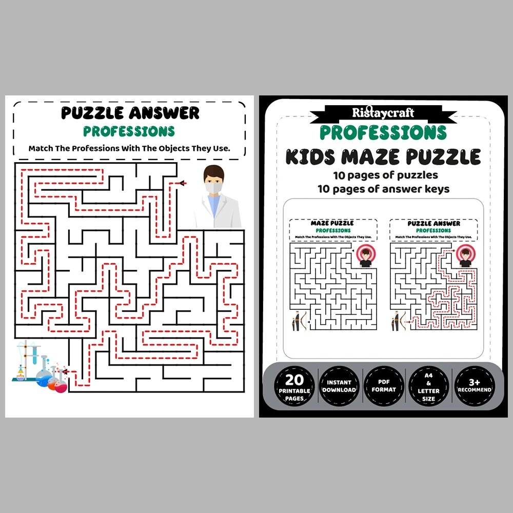 Professions Kids Maze Puzzle 10 Pages of Puzzles – Vol. 2