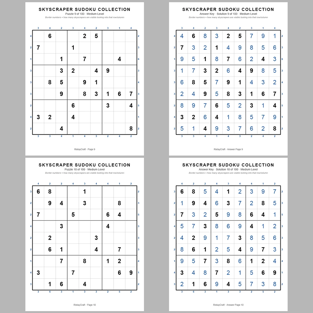 Suooku Puzzle Skyscraper Sudoku 100 Puzzle Pages + 100 Answer Key Pages