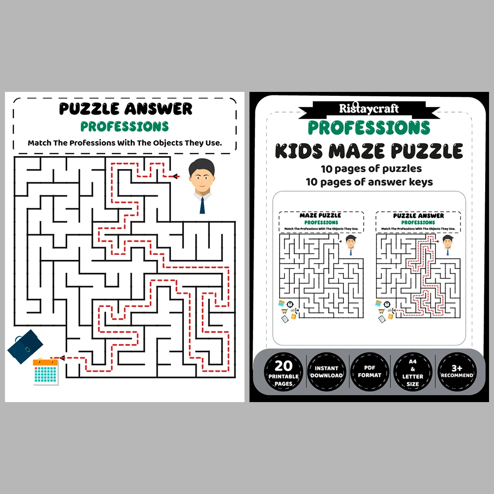 Professions Kids Maze Puzzle 10 Pages of Puzzles – Vol. 1