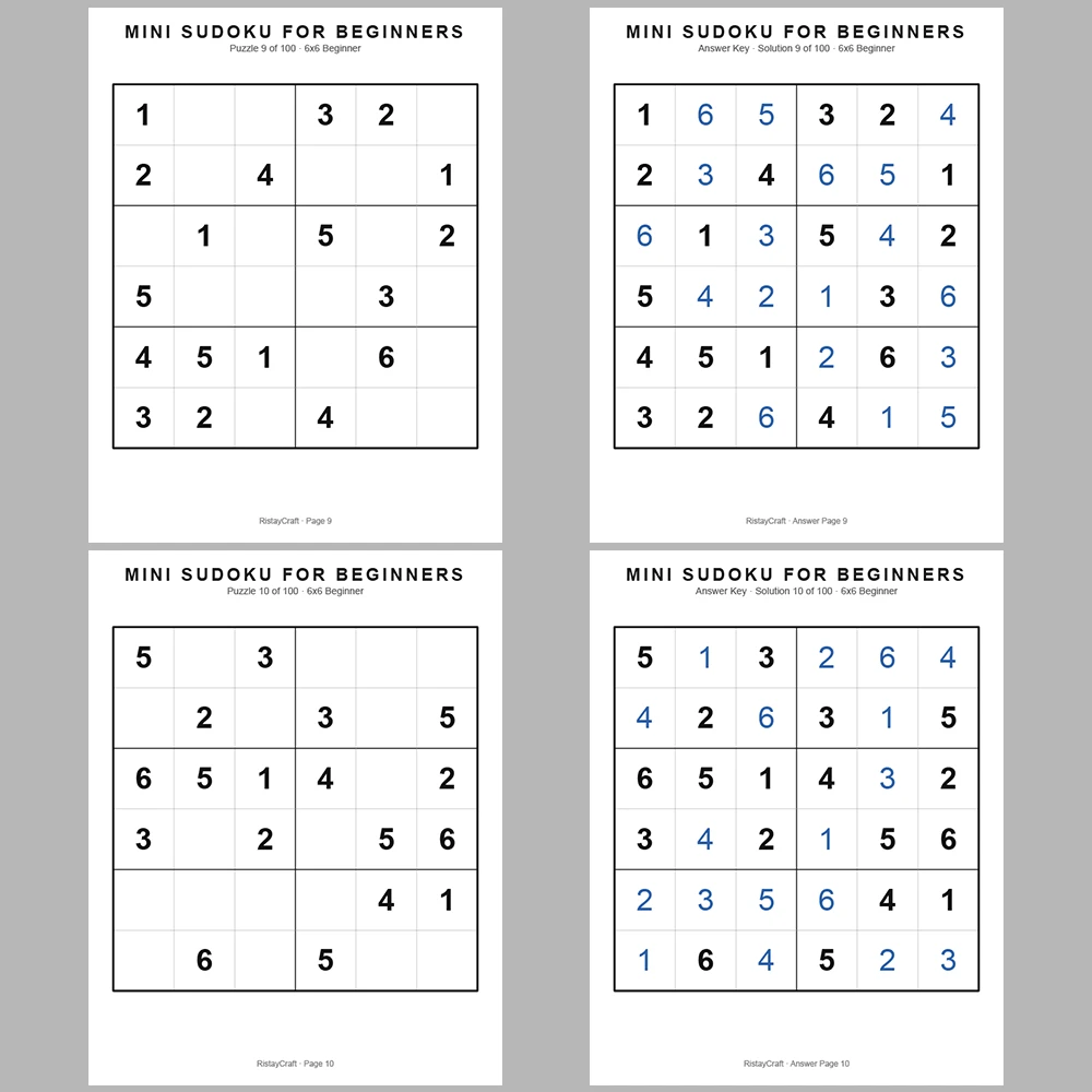 Mini Sudoku 100 Pages of Puzzles 100 Pages of Answer Keys