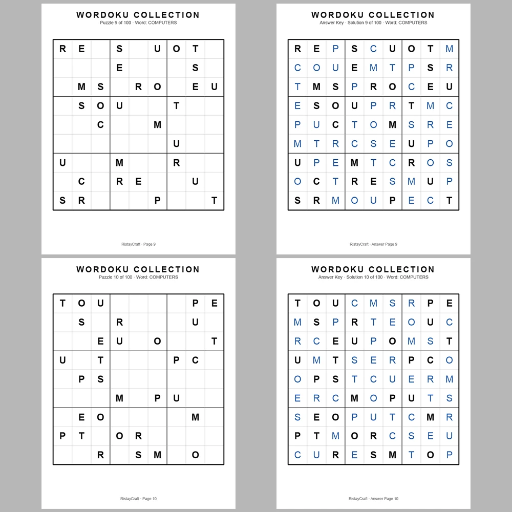 Sudoku Puzzle Wordoku Sudoku 100 Puzzle Pages + 100 Answer Key Pages