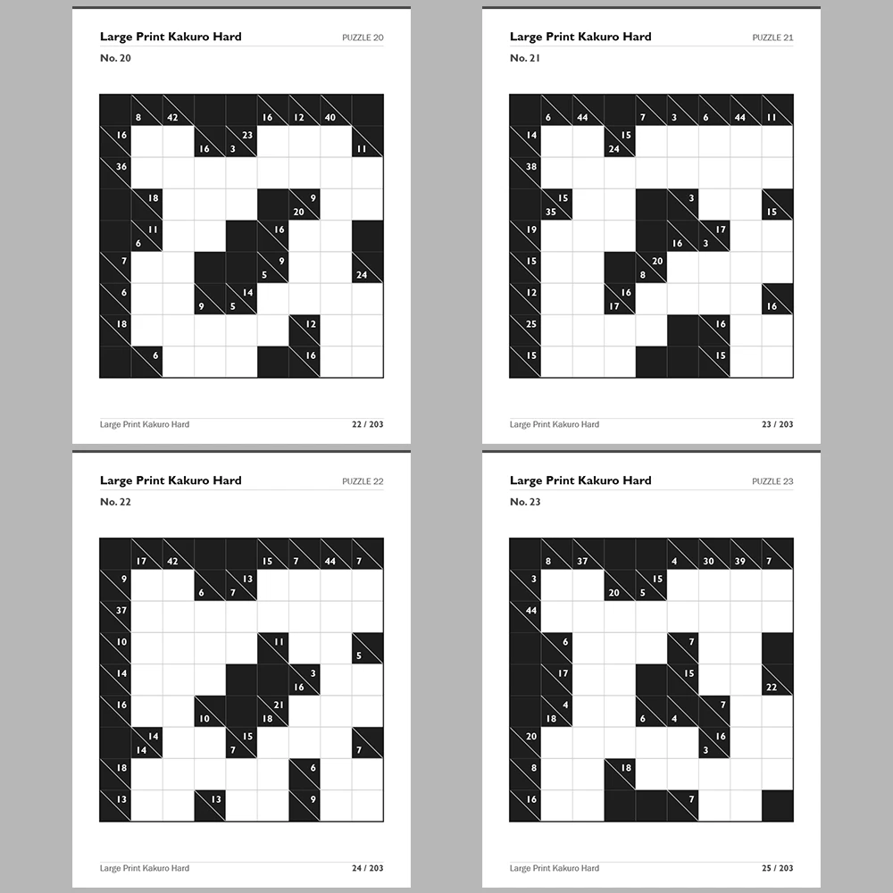 Kakuro Puzzle Large Print Hard 100 Puzzle Pages + 100 Answer Key Pages