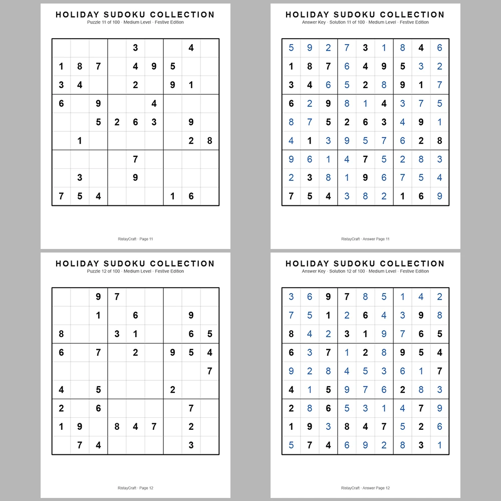 Sudoku Puzzle Holiday Sudoku 100 Puzzle Pages + 100 Answer Key Pages