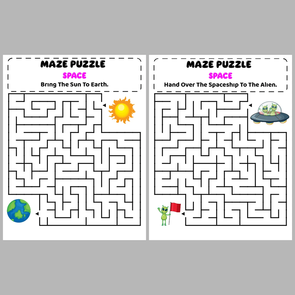 Space Kids Maze Puzzle 10 Pages of Puzzles
