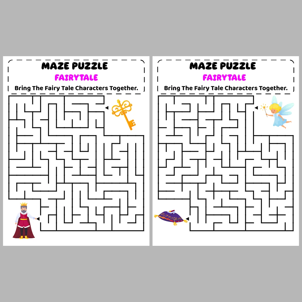 Fairytale Kids Maze Puzzle 10 Pages of Puzzles
