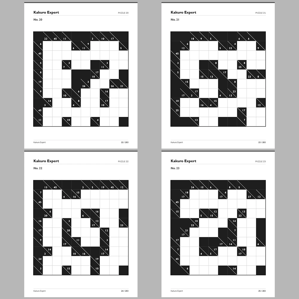 Kakuro Puzzle Classic Expert 100 Puzzle Pages + 100 Answer Key Pages