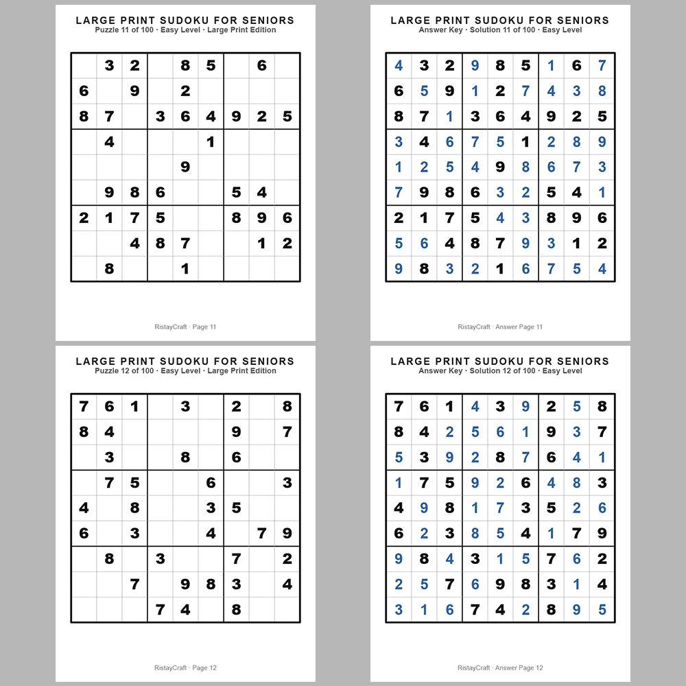 Sudoku P Puzzle Senior – Easy 100 Puzzle Pages + 100 Answer Key Pages