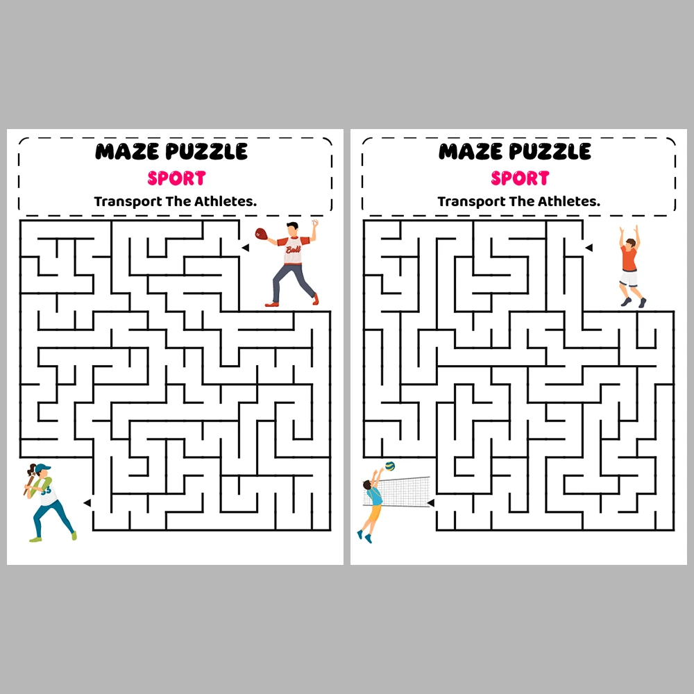 Sport Kids Maze Puzzle 10 Pages of Puzzles