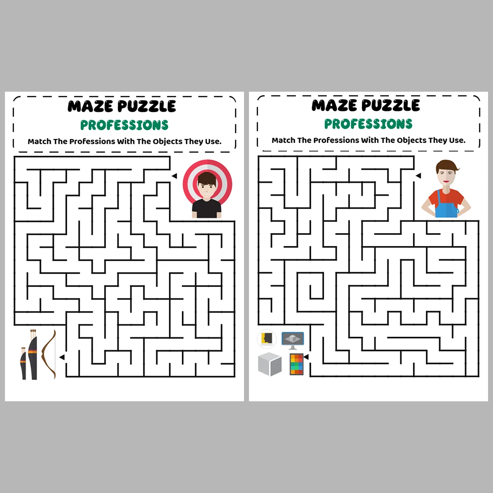 Professions Kids Maze Puzzle 10 Pages of Puzzles – Vol. 2