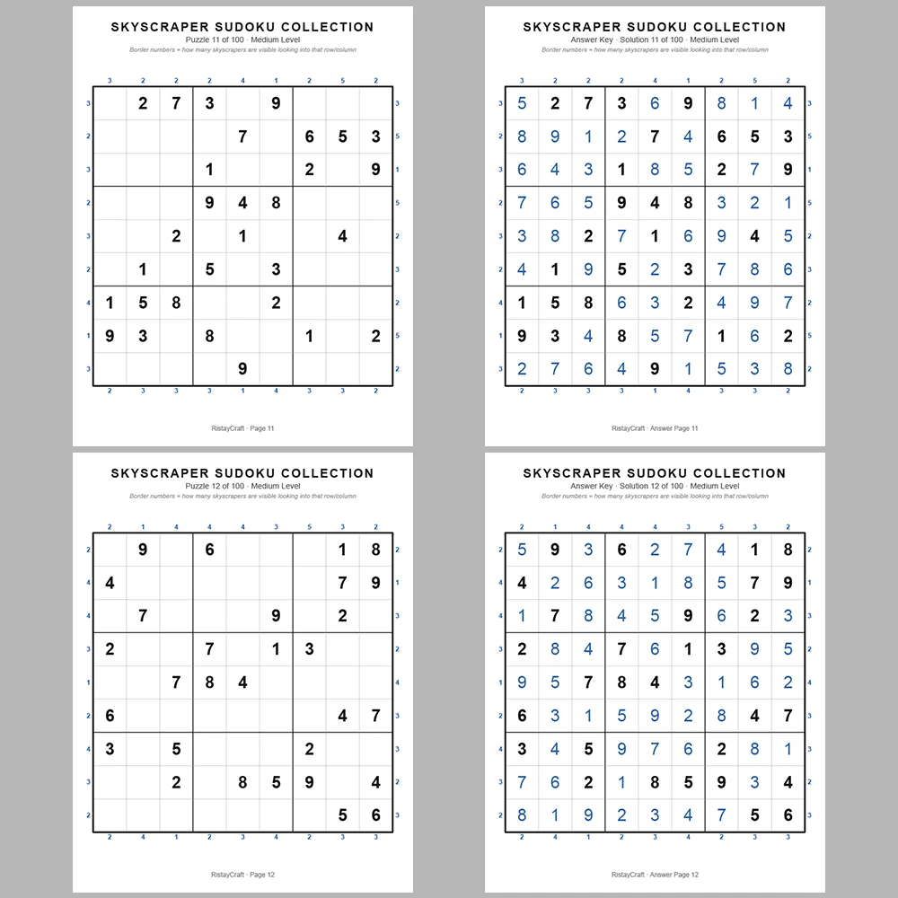Suooku Puzzle Skyscraper Sudoku 100 Puzzle Pages + 100 Answer Key Pages