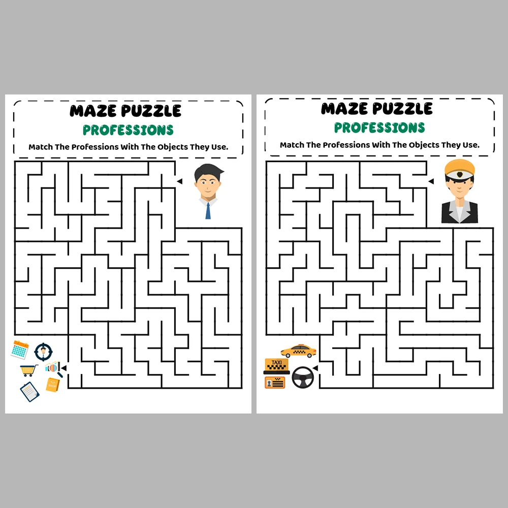 Professions Kids Maze Puzzle 10 Pages of Puzzles – Vol. 1