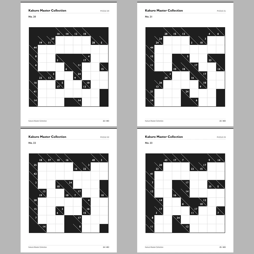 Kakuro Puzzle Master Collection Easy 200 Puzzle Pages + 200 Answer Key Pages
