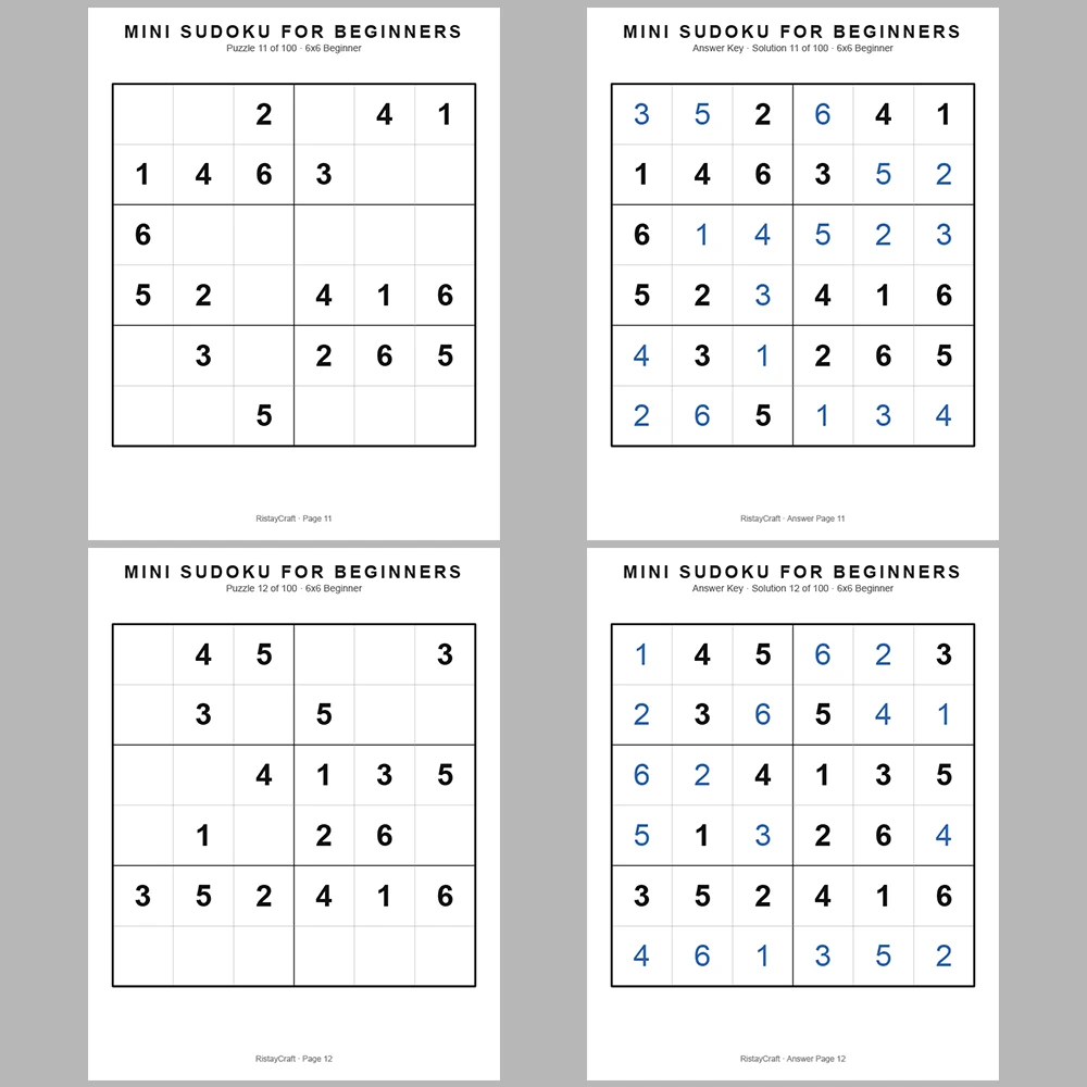 Mini Sudoku 100 Pages of Puzzles 100 Pages of Answer Keys