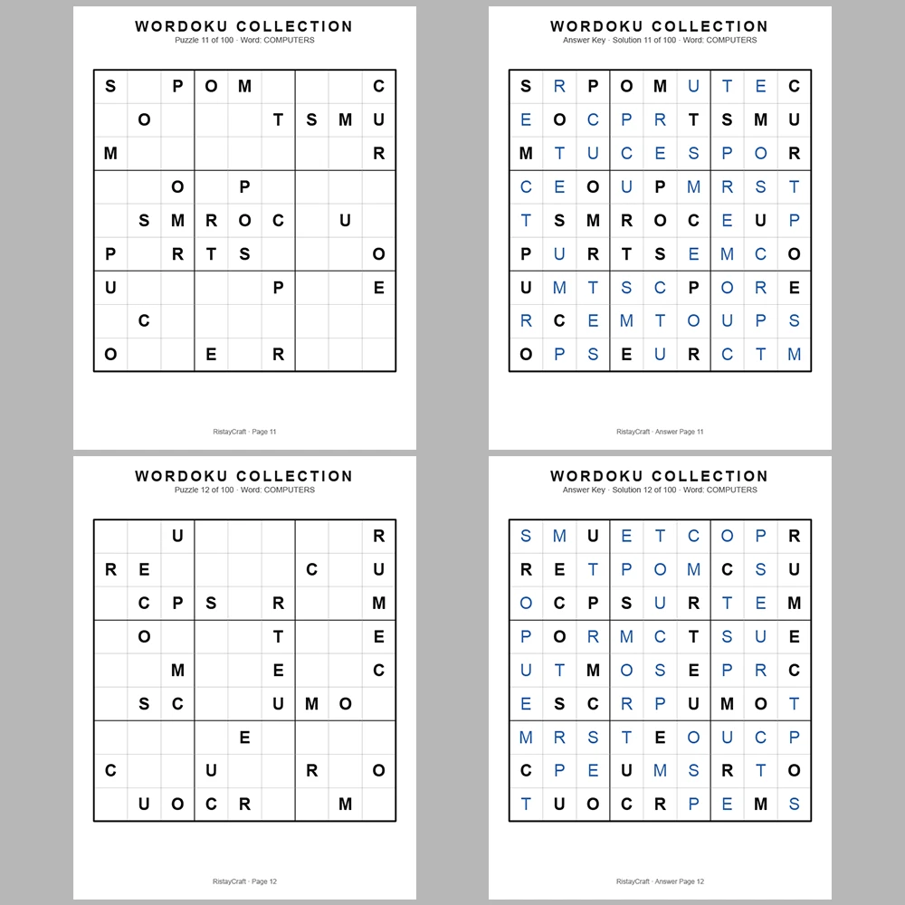 Sudoku Puzzle Wordoku Sudoku 100 Puzzle Pages + 100 Answer Key Pages
