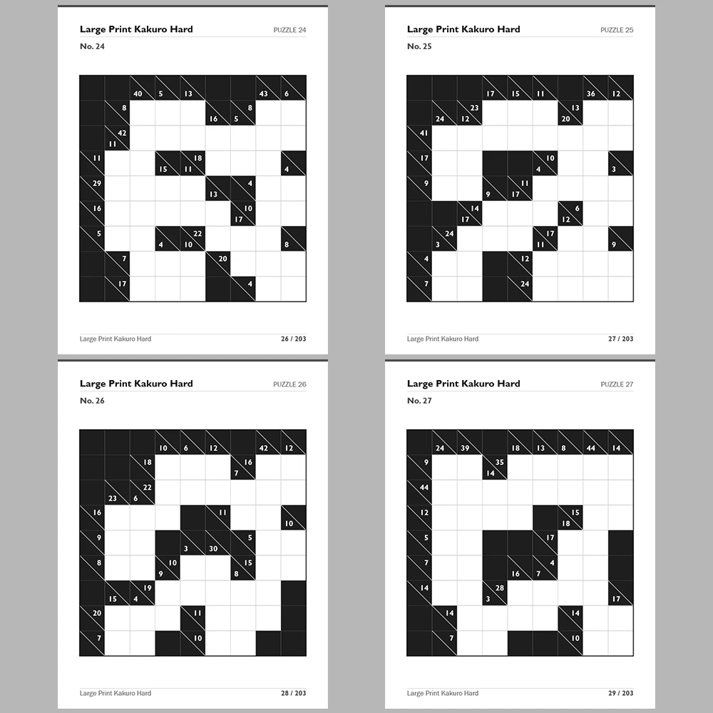 Kakuro Puzzle Large Print Hard 100 Puzzle Pages + 100 Answer Key Pages