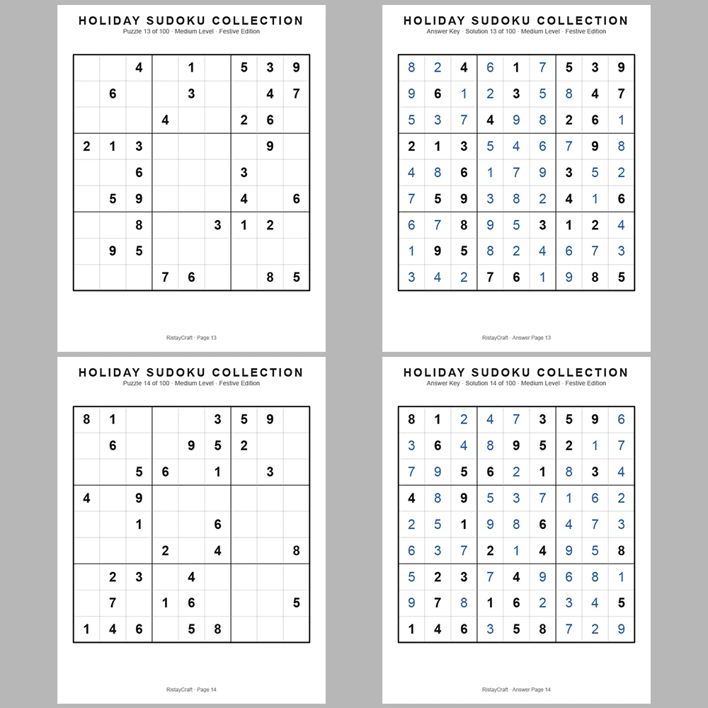 Sudoku Puzzle Holiday Sudoku 100 Puzzle Pages + 100 Answer Key Pages