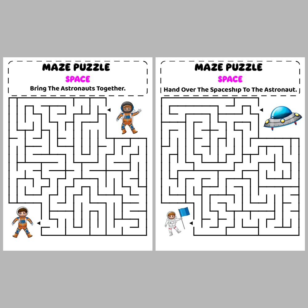 Space Kids Maze Puzzle 10 Pages of Puzzles