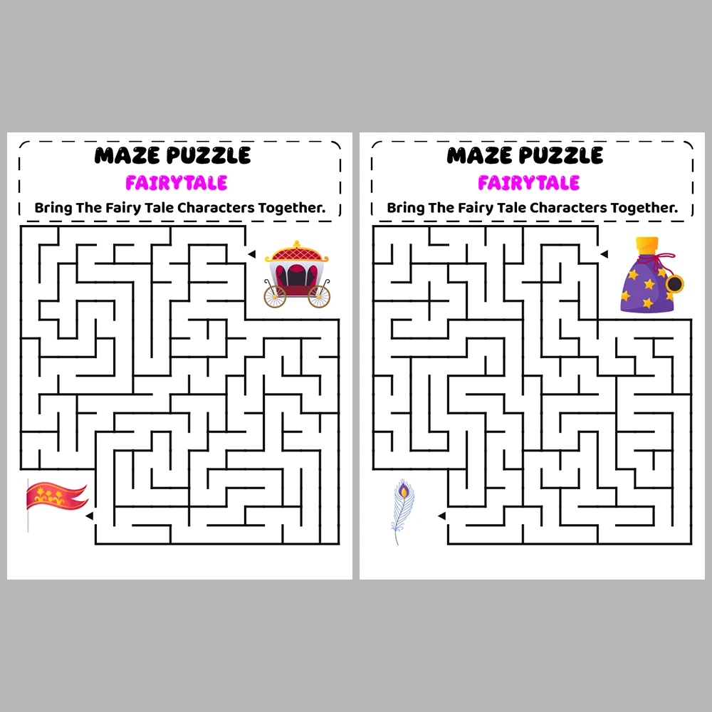 Fairytale Kids Maze Puzzle 10 Pages of Puzzles
