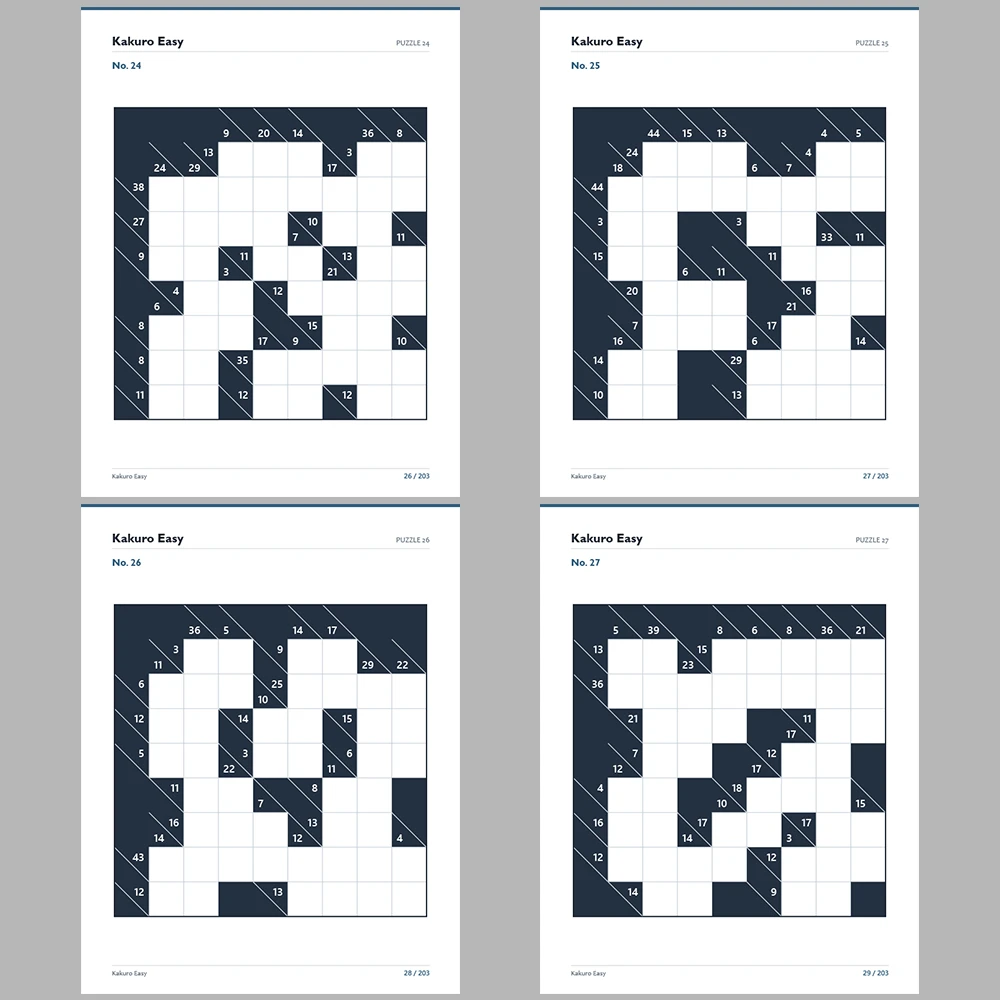 Kakuro Puzzle Classic Easy 100 Puzzle Pages + 100 Answer Key Pages