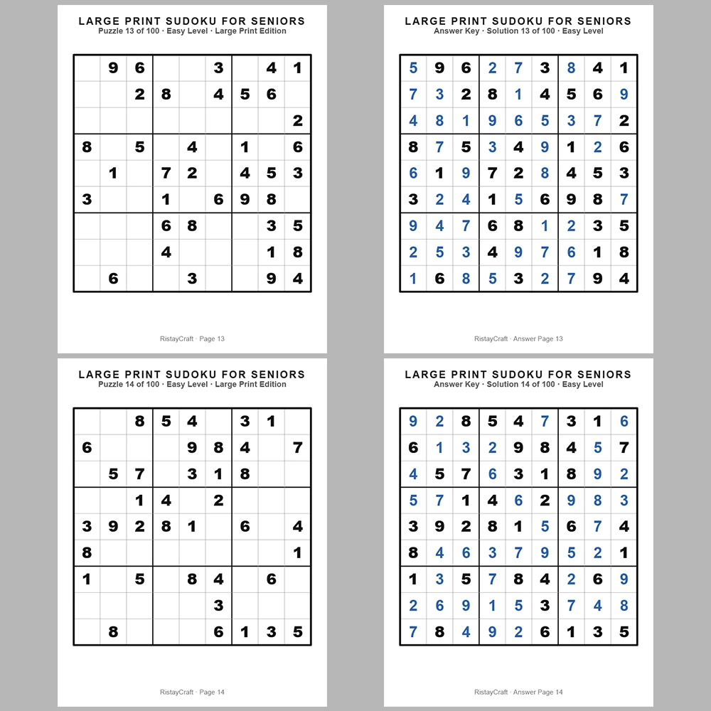 Sudoku P Puzzle Senior – Easy 100 Puzzle Pages + 100 Answer Key Pages