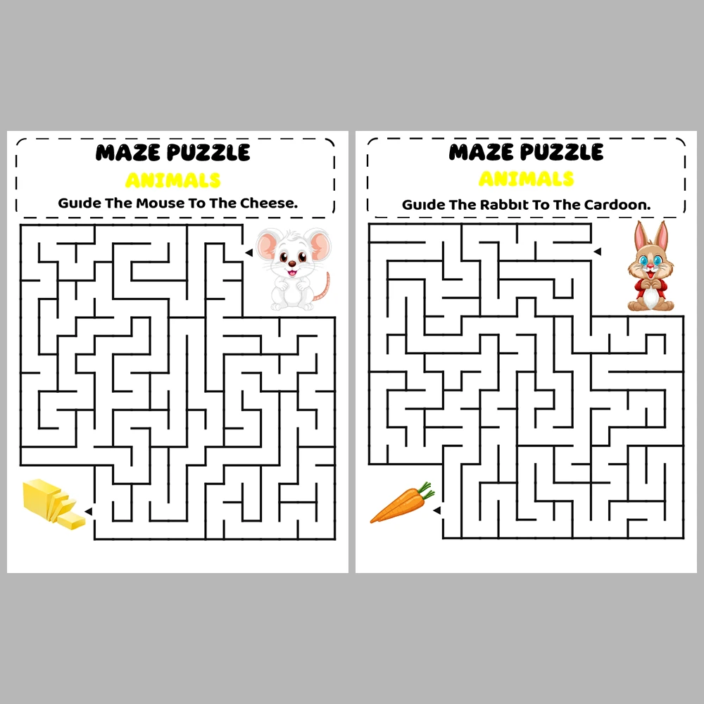 Animal Kids Maze Puzzle 10 Pages of Puzzles – Vol. 1