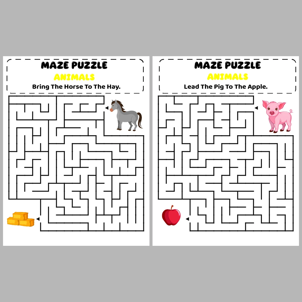 Animal Kids Maze Puzzle 10 Pages of Puzzles – Vol. 2