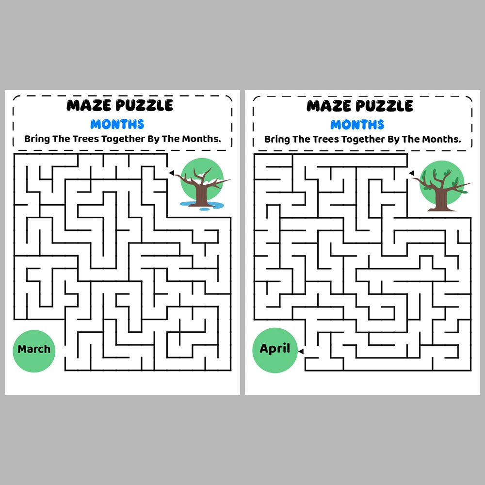 Months Kids Maze Puzzle 10 Pages of Puzzles