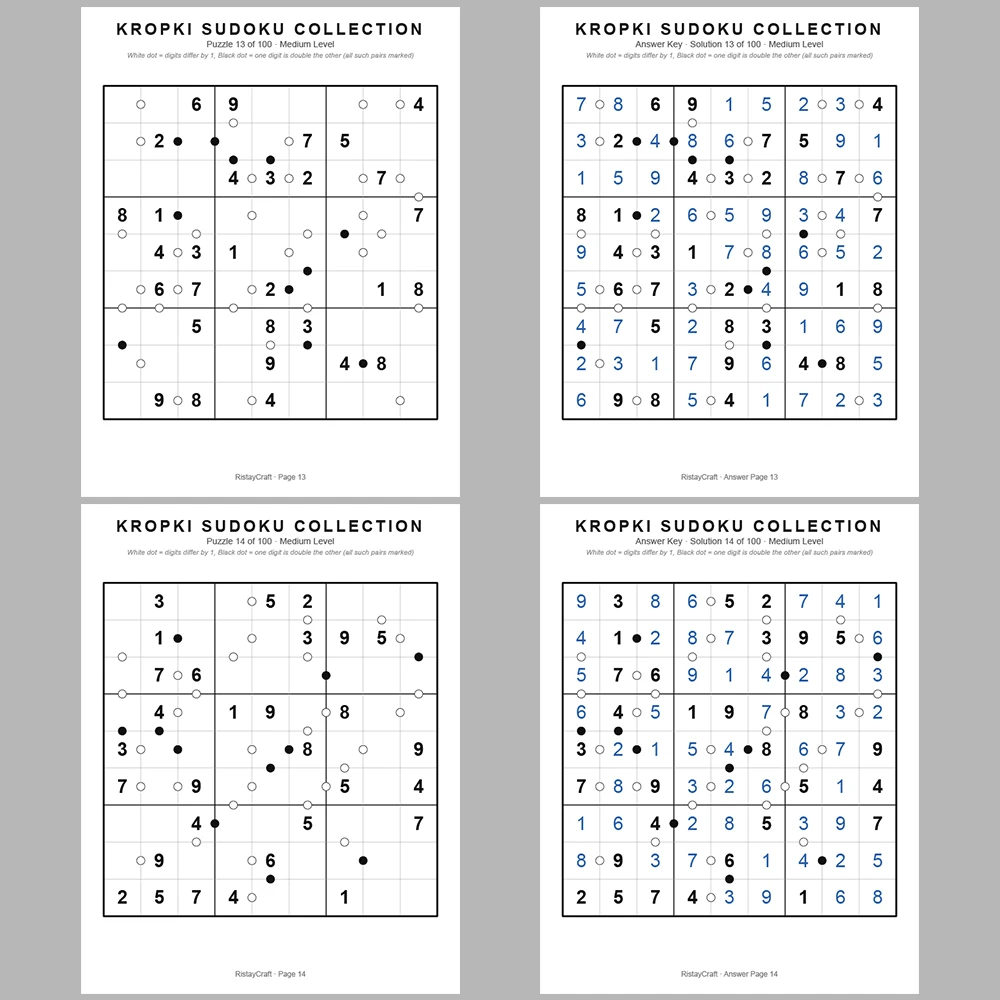 Sudoku Puzzle Kropki Sudoku 100 Puzzle Pages + 100 Answer Key Pages