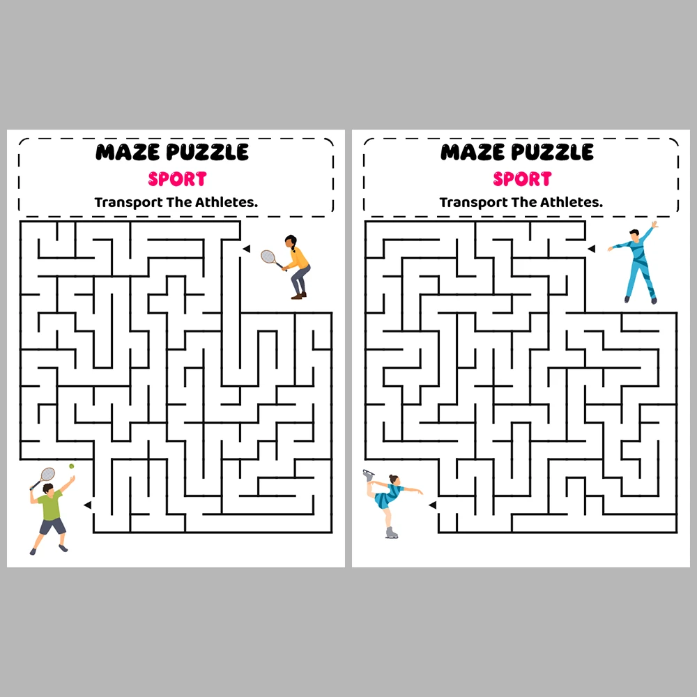 Sport Kids Maze Puzzle 10 Pages of Puzzles