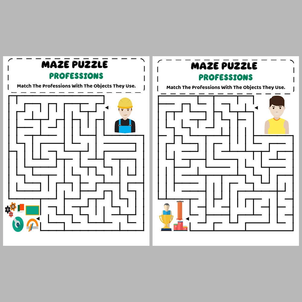 Professions Kids Maze Puzzle 10 Pages of Puzzles – Vol. 2