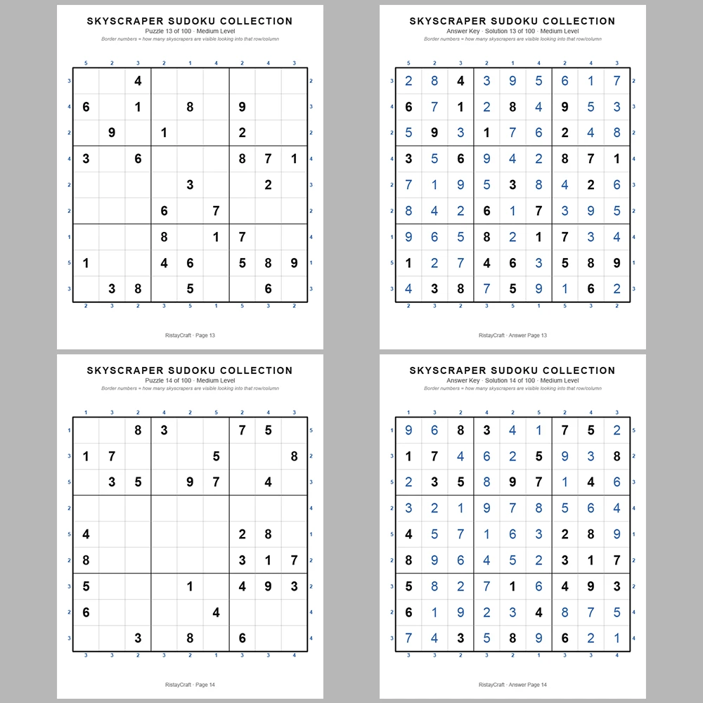 Suooku Puzzle Skyscraper Sudoku 100 Puzzle Pages + 100 Answer Key Pages