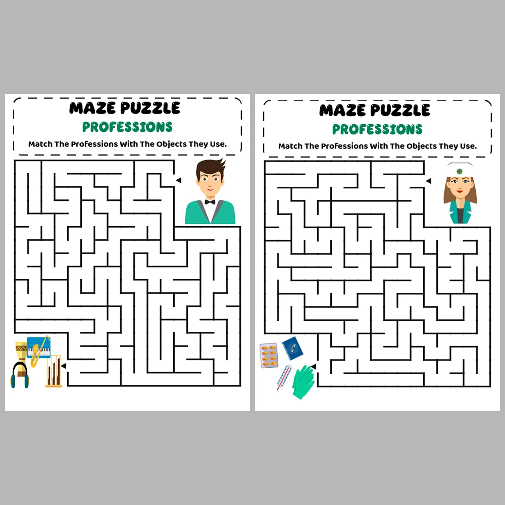 Professions Kids Maze Puzzle 10 Pages of Puzzles – Vol. 1
