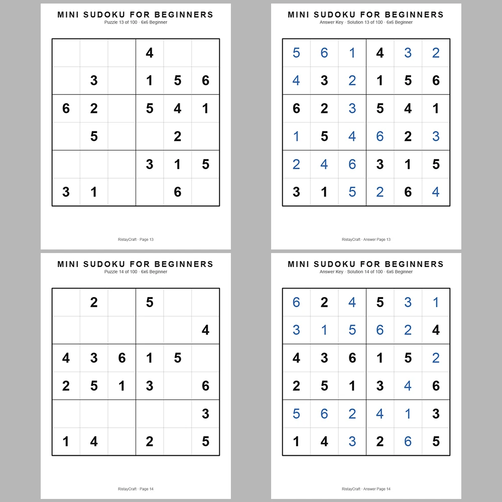 Mini Sudoku 100 Pages of Puzzles 100 Pages of Answer Keys
