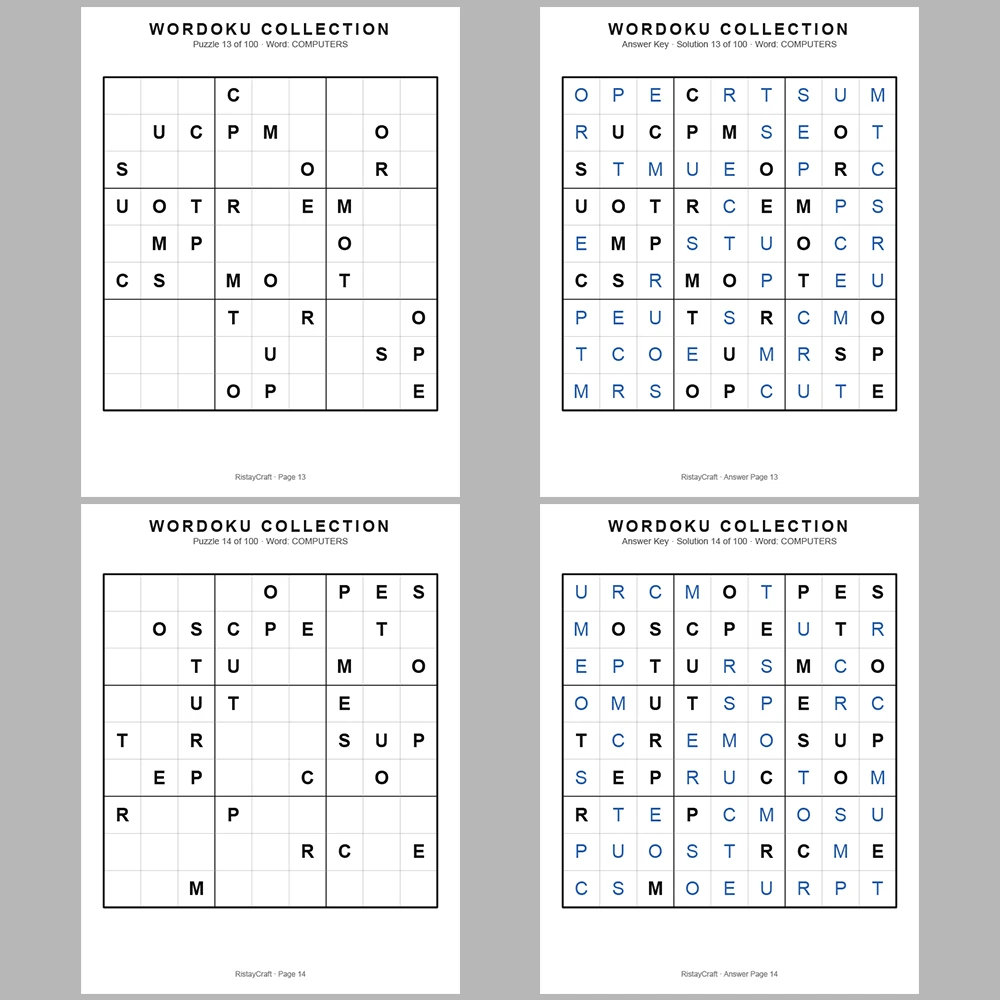 Sudoku Puzzle Wordoku Sudoku 100 Puzzle Pages + 100 Answer Key Pages