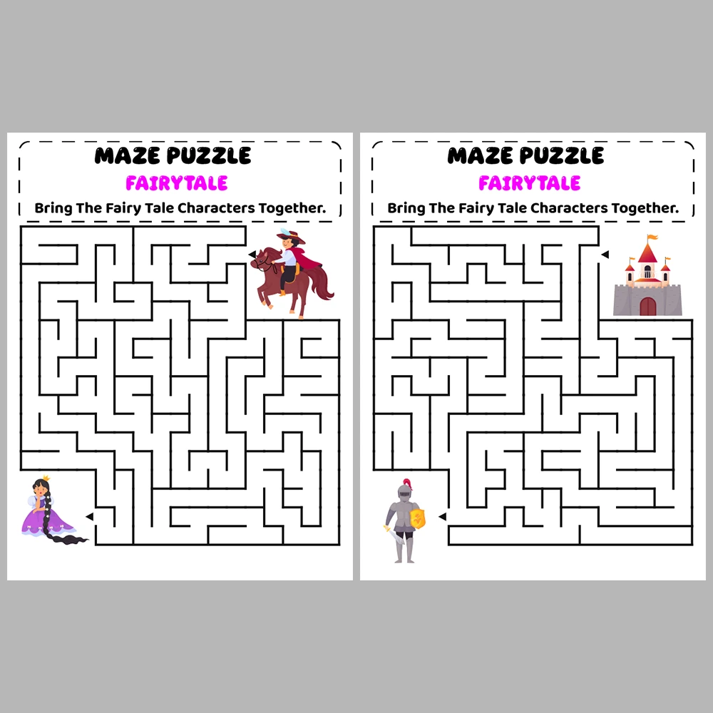 Fairytale Kids Maze Puzzle 10 Pages of Puzzles