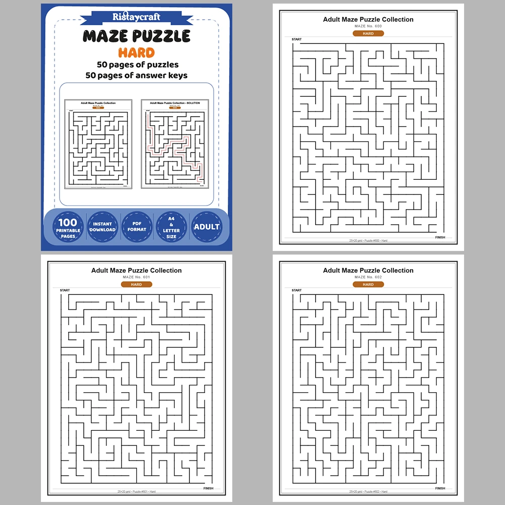 Maze Puzzle Hard 50 Pages of Puzzles – Vol. 13
