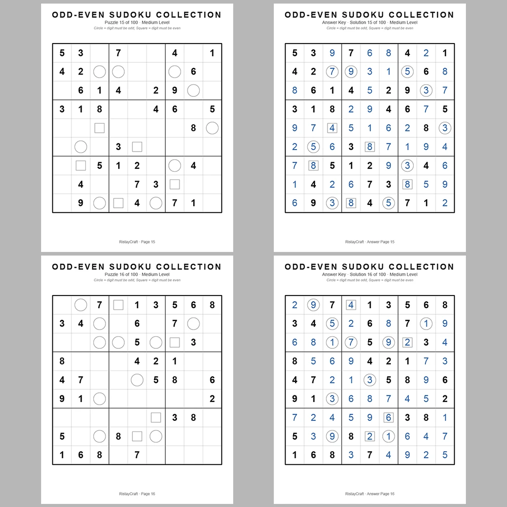 Sudoku Puzzle Odd-even Sudoku 100 Puzzle Pages + 100 Answer Key Pages