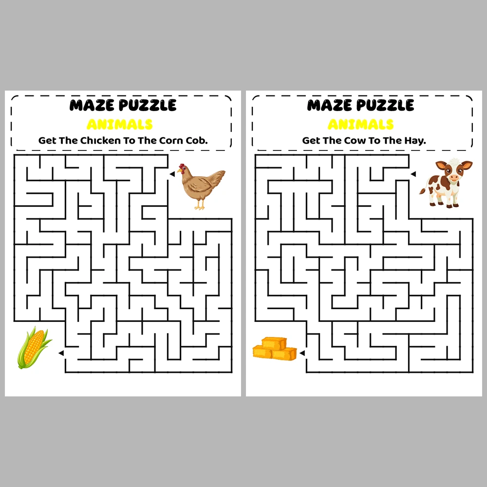 Animal Kids Maze Puzzle 10 Pages of Puzzles – Vol. 1