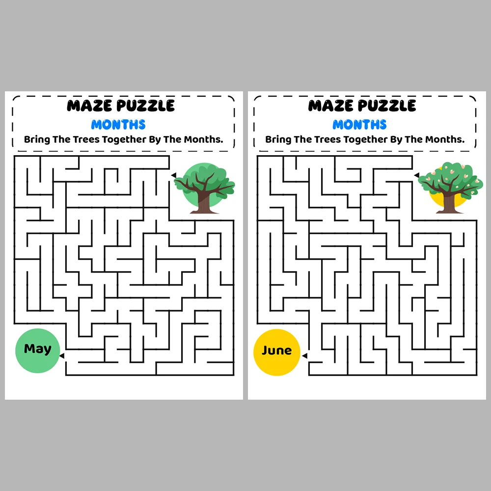 Months Kids Maze Puzzle 10 Pages of Puzzles