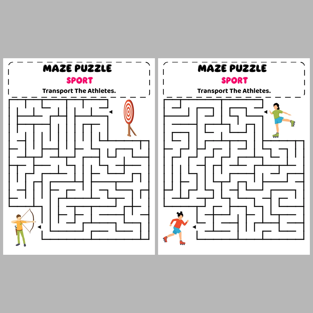 Sport Kids Maze Puzzle 10 Pages of Puzzles