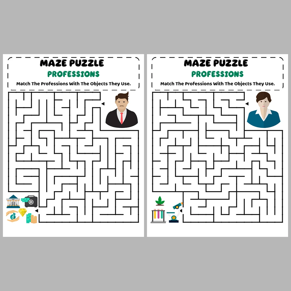 Professions Kids Maze Puzzle 10 Pages of Puzzles – Vol. 2